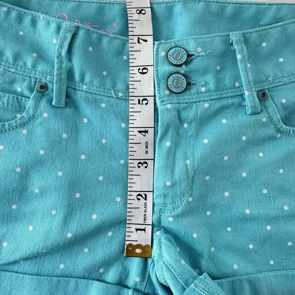 Lilly Pulitzer Clifton Shorts Sz 00 Aqua with White Polka Dots 2 Button Closure